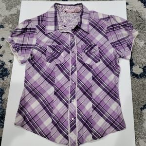 Overdrive women's pearl snap purple blouse size medium